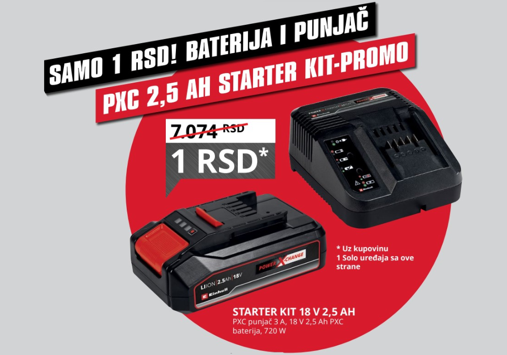 Einhell PXC akcija poklon 2.5Ah starter set